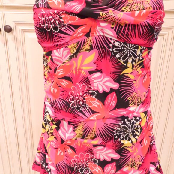 NEW Sunshine Zone Red Floral Halter Swimsuit Sz M (8/10) Tropical Retro - Picture 2 of 6